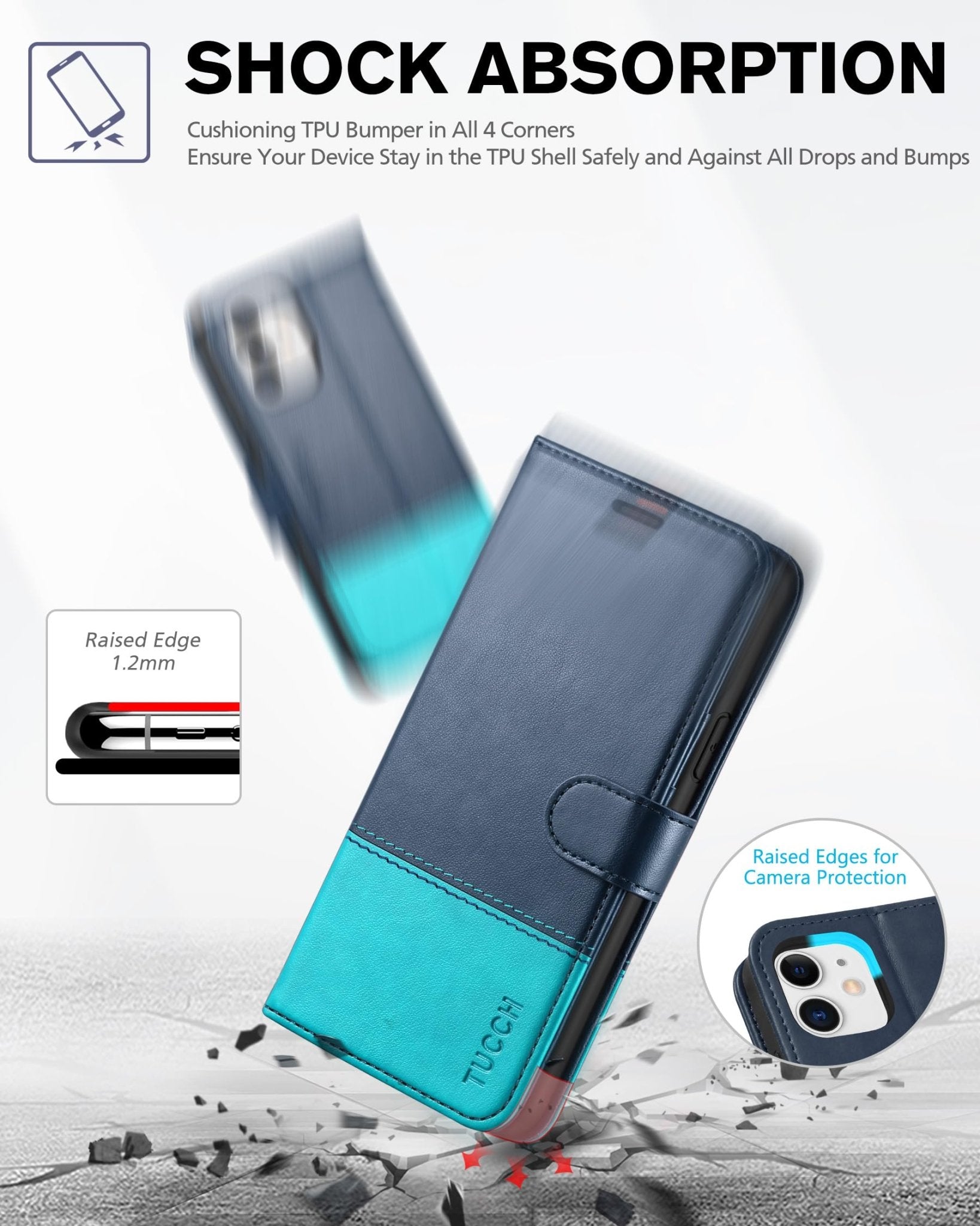 iPhone 11, [RFID Blocking] Card Slots Stand Magnetic Closure, Protective PU Leather [Shockproof TPU Interior Case] Flip Cover Compatible with iPhone 11 (2019 6.1 inch), Black - 7DAY'S