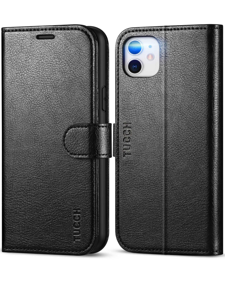 iPhone 11, [RFID Blocking] Card Slots Stand Magnetic Closure, Protective PU Leather [Shockproof TPU Interior Case] Flip Cover Compatible with iPhone 11 (2019 6.1 inch), Black - 7DAY'S