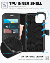 iPhone 11, [RFID Blocking] Card Slots Stand Magnetic Closure, Protective PU Leather [Shockproof TPU Interior Case] Flip Cover Compatible with iPhone 11 (2019 6.1 inch), Black - 7DAY'S