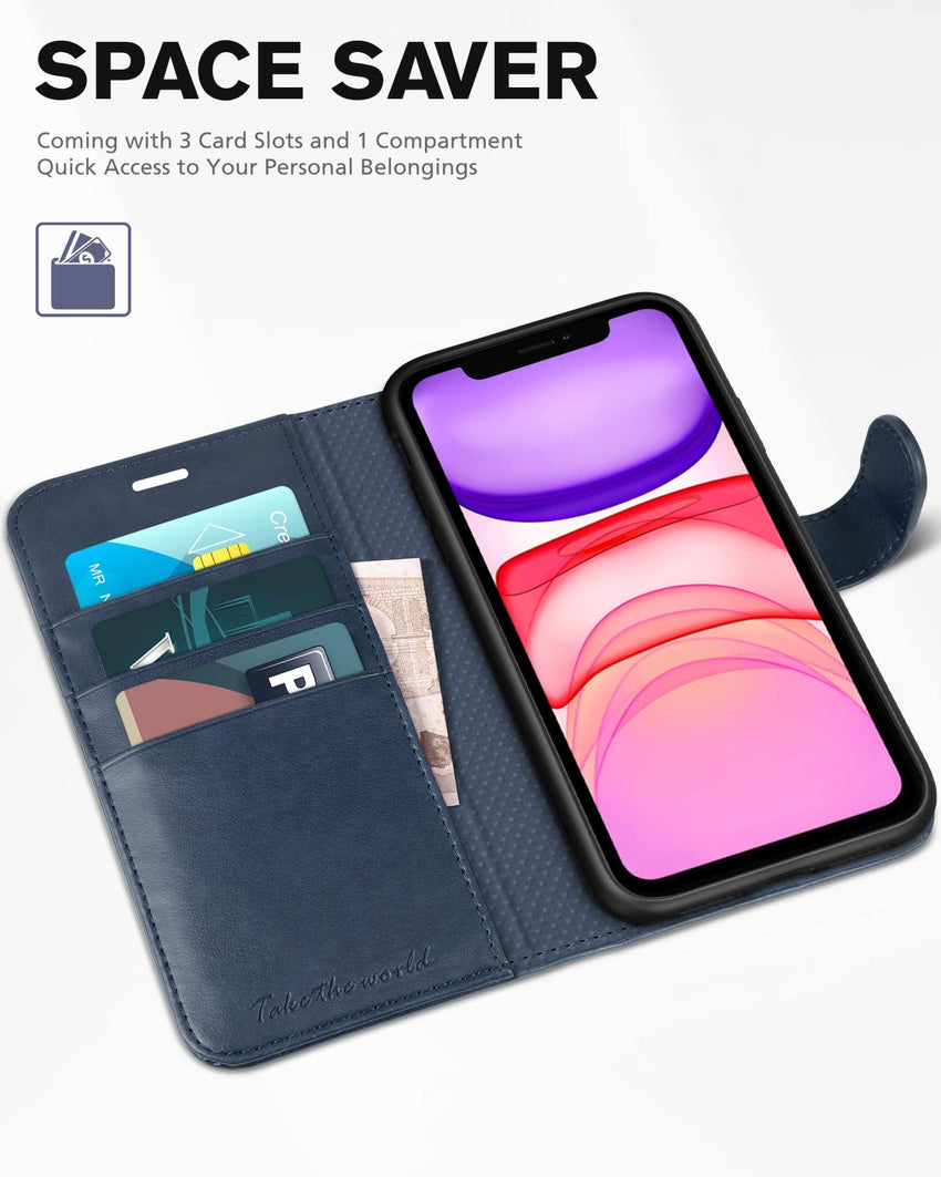 iPhone 11, [RFID Blocking] Card Slots Stand Magnetic Closure, Protective PU Leather [Shockproof TPU Interior Case] Flip Cover Compatible with iPhone 11 (2019 6.1 inch), Black - 7DAY'S