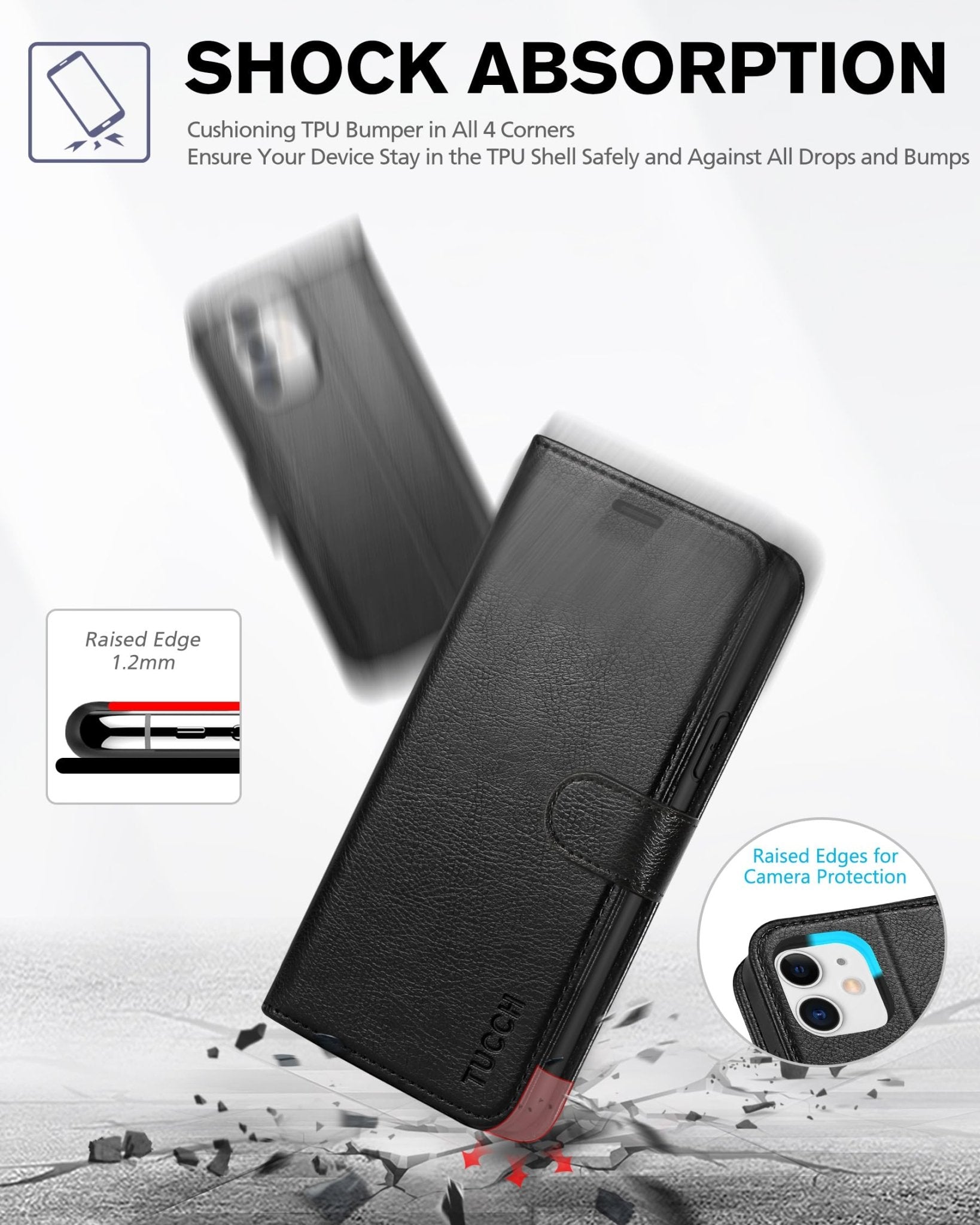 iPhone 11, [RFID Blocking] Card Slots Stand Magnetic Closure, Protective PU Leather [Shockproof TPU Interior Case] Flip Cover Compatible with iPhone 11 (2019 6.1 inch), Black - 7DAY'S