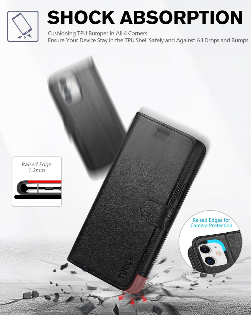 iPhone 11, [RFID Blocking] Card Slots Stand Magnetic Closure, Protective PU Leather [Shockproof TPU Interior Case] Flip Cover Compatible with iPhone 11 (2019 6.1 inch), Black - 7DAY'S