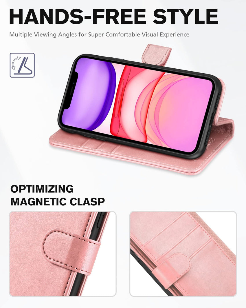 iPhone 11, [RFID Blocking] Card Slots Stand Magnetic Closure, Protective PU Leather [Shockproof TPU Interior Case] Flip Cover Compatible with iPhone 11 (2019 6.1 inch), Black - 7DAY'S
