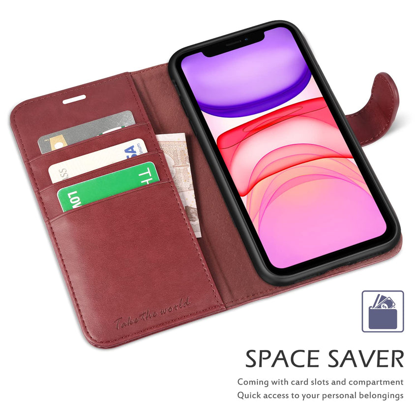 iPhone 11, [RFID Blocking] Card Slots Stand Magnetic Closure, Protective PU Leather [Shockproof TPU Interior Case] Flip Cover Compatible with iPhone 11 (2019 6.1 inch), Black - 7DAY'S
