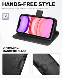 iPhone 11, [RFID Blocking] Card Slots Stand Magnetic Closure, Protective PU Leather [Shockproof TPU Interior Case] Flip Cover Compatible with iPhone 11 (2019 6.1 inch), Black - 7DAY'S