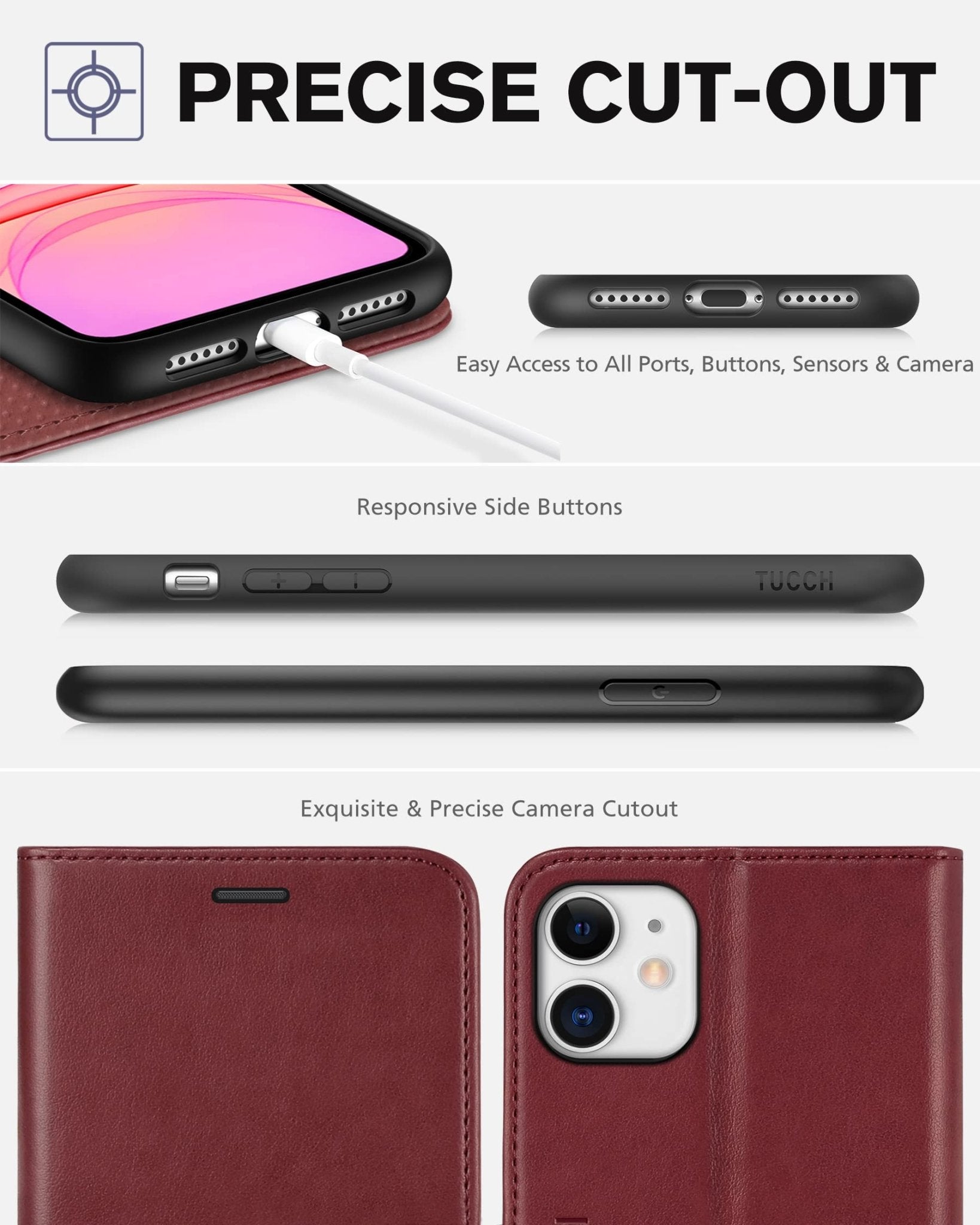 iPhone 11, [RFID Blocking] Card Slots Stand Magnetic Closure, Protective PU Leather [Shockproof TPU Interior Case] Flip Cover Compatible with iPhone 11 (2019 6.1 inch), Black - 7DAY'S