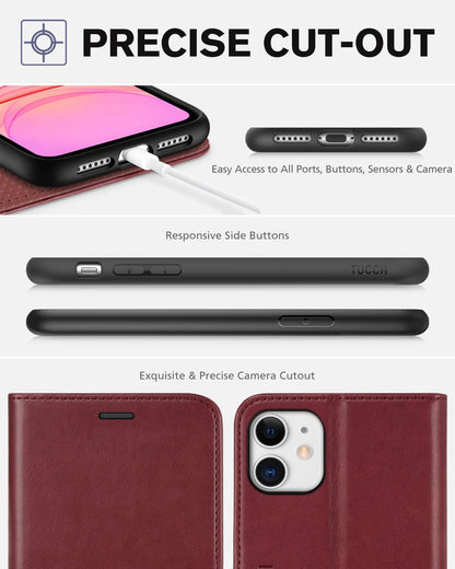iPhone 11, [RFID Blocking] Card Slots Stand Magnetic Closure, Protective PU Leather [Shockproof TPU Interior Case] Flip Cover Compatible with iPhone 11 (2019 6.1 inch), Black - 7DAY'S