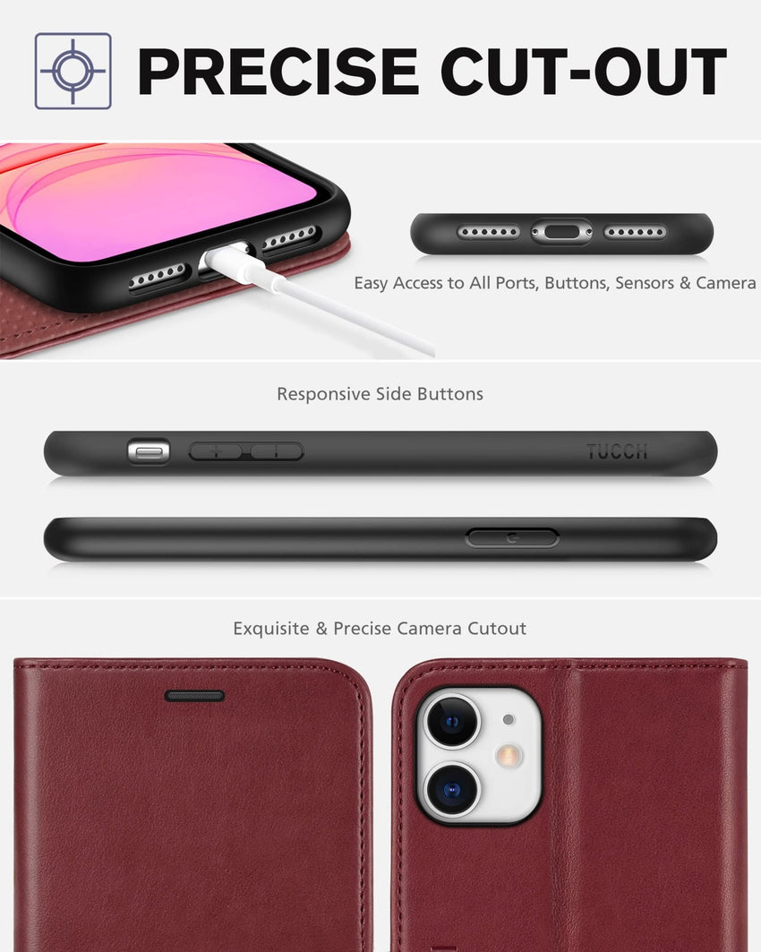 iPhone 11, [RFID Blocking] Card Slots Stand Magnetic Closure, Protective PU Leather [Shockproof TPU Interior Case] Flip Cover Compatible with iPhone 11 (2019 6.1 inch), Black - 7DAY'S