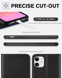 iPhone 11, [RFID Blocking] Card Slots Stand Magnetic Closure, Protective PU Leather [Shockproof TPU Interior Case] Flip Cover Compatible with iPhone 11 (2019 6.1 inch), Black - 7DAY'S