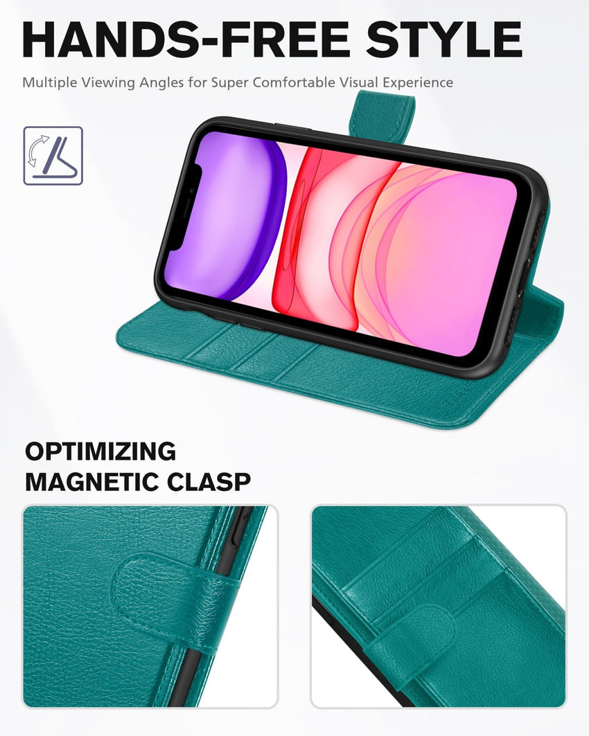 iPhone 11, [RFID Blocking] Card Slots Stand Magnetic Closure, Protective PU Leather [Shockproof TPU Interior Case] Flip Cover Compatible with iPhone 11 (2019 6.1 inch), Black - 7DAY'S