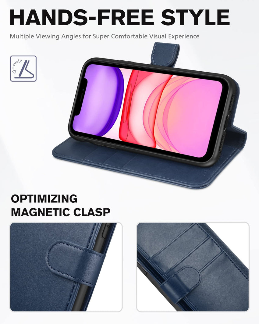 iPhone 11, [RFID Blocking] Card Slots Stand Magnetic Closure, Protective PU Leather [Shockproof TPU Interior Case] Flip Cover Compatible with iPhone 11 (2019 6.1 inch), Black - 7DAY'S