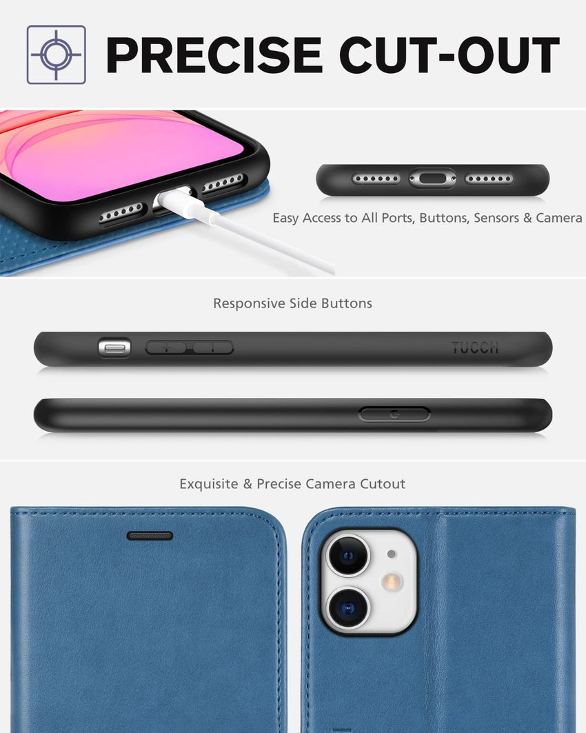 iPhone 11, [RFID Blocking] Card Slots Stand Magnetic Closure, Protective PU Leather [Shockproof TPU Interior Case] Flip Cover Compatible with iPhone 11 (2019 6.1 inch), Black - 7DAY'S