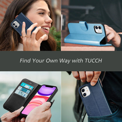 iPhone 11, [RFID Blocking] Card Slots Stand Magnetic Closure, Protective PU Leather [Shockproof TPU Interior Case] Flip Cover Compatible with iPhone 11 (2019 6.1 inch), Black - 7DAY'S