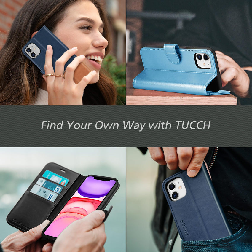 iPhone 11, [RFID Blocking] Card Slots Stand Magnetic Closure, Protective PU Leather [Shockproof TPU Interior Case] Flip Cover Compatible with iPhone 11 (2019 6.1 inch), Black - 7DAY'S