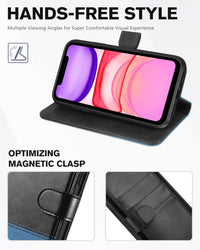 iPhone 11, [RFID Blocking] Card Slots Stand Magnetic Closure, Protective PU Leather [Shockproof TPU Interior Case] Flip Cover Compatible with iPhone 11 (2019 6.1 inch), Black - 7DAY'S