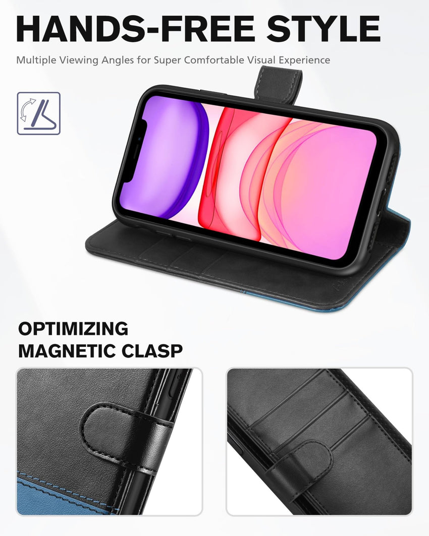 iPhone 11, [RFID Blocking] Card Slots Stand Magnetic Closure, Protective PU Leather [Shockproof TPU Interior Case] Flip Cover Compatible with iPhone 11 (2019 6.1 inch), Black - 7DAY'S