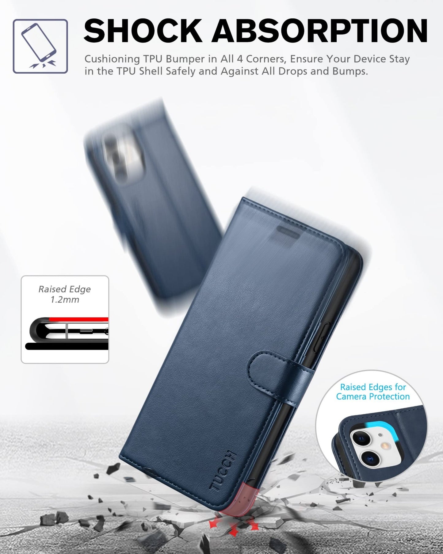 iPhone 11, [RFID Blocking] Card Slots Stand Magnetic Closure, Protective PU Leather [Shockproof TPU Interior Case] Flip Cover Compatible with iPhone 11 (2019 6.1 inch), Black - 7DAY'S