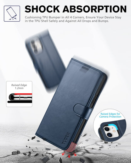 iPhone 11, [RFID Blocking] Card Slots Stand Magnetic Closure, Protective PU Leather [Shockproof TPU Interior Case] Flip Cover Compatible with iPhone 11 (2019 6.1 inch), Black - 7DAY'S