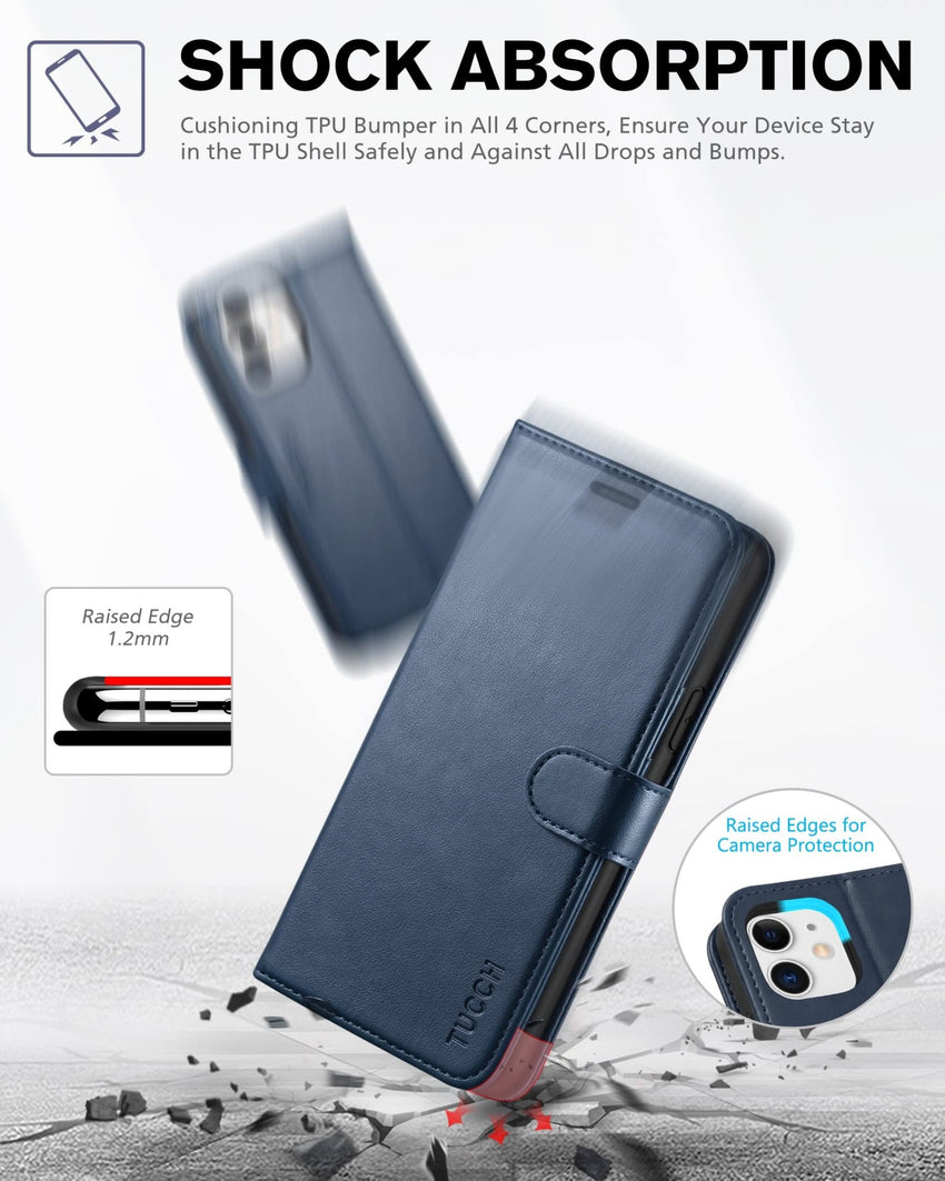 iPhone 11, [RFID Blocking] Card Slots Stand Magnetic Closure, Protective PU Leather [Shockproof TPU Interior Case] Flip Cover Compatible with iPhone 11 (2019 6.1 inch), Black - 7DAY'S