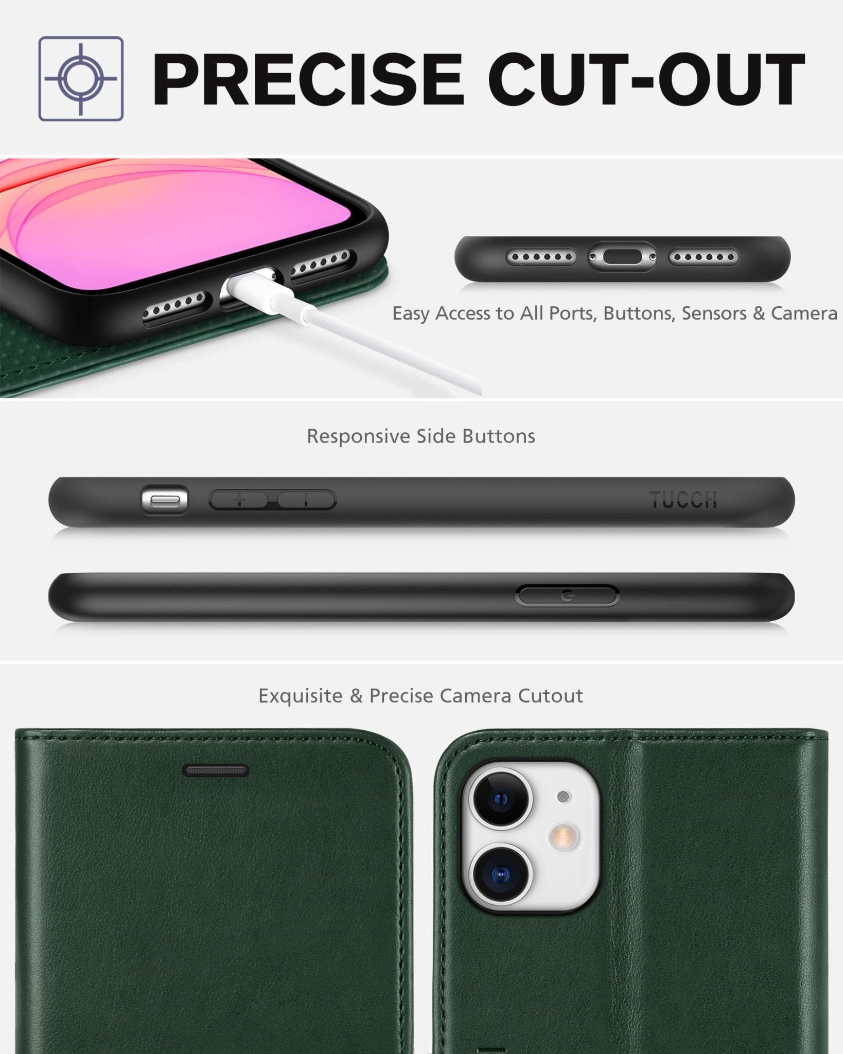 iPhone 11, [RFID Blocking] Card Slots Stand Magnetic Closure, Protective PU Leather [Shockproof TPU Interior Case] Flip Cover Compatible with iPhone 11 (2019 6.1 inch), Black - 7DAY'S