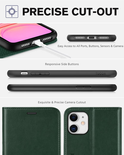 iPhone 11, [RFID Blocking] Card Slots Stand Magnetic Closure, Protective PU Leather [Shockproof TPU Interior Case] Flip Cover Compatible with iPhone 11 (2019 6.1 inch), Black - 7DAY'S