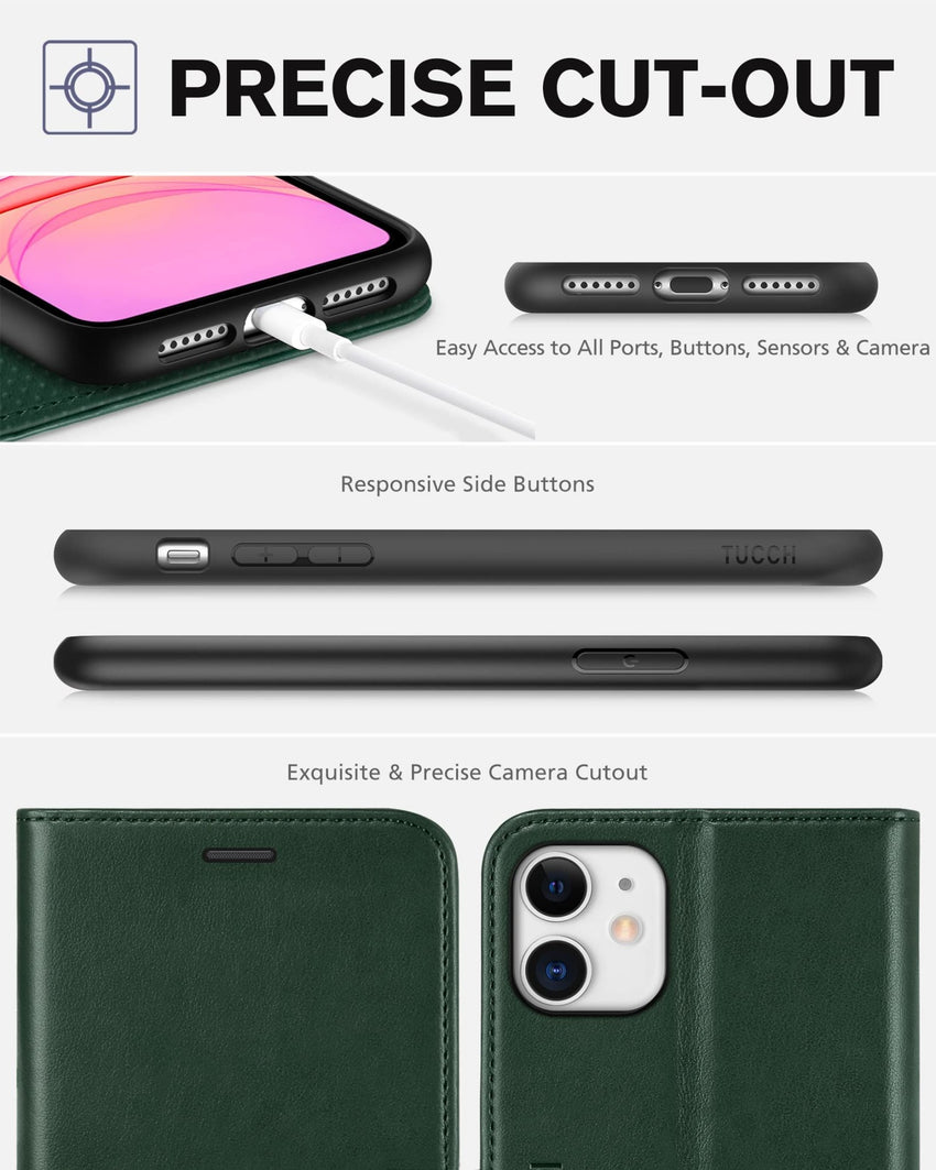 iPhone 11, [RFID Blocking] Card Slots Stand Magnetic Closure, Protective PU Leather [Shockproof TPU Interior Case] Flip Cover Compatible with iPhone 11 (2019 6.1 inch), Black - 7DAY'S