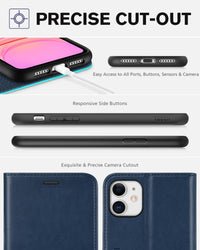 iPhone 11, [RFID Blocking] Card Slots Stand Magnetic Closure, Protective PU Leather [Shockproof TPU Interior Case] Flip Cover Compatible with iPhone 11 (2019 6.1 inch), Black - 7DAY'S