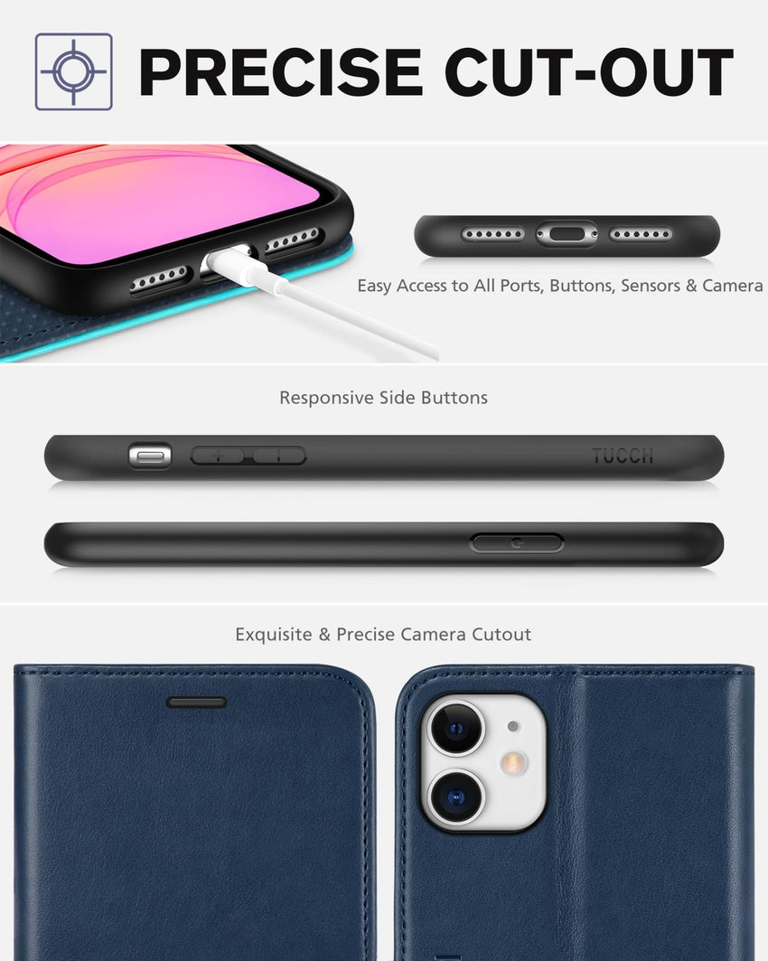 iPhone 11, [RFID Blocking] Card Slots Stand Magnetic Closure, Protective PU Leather [Shockproof TPU Interior Case] Flip Cover Compatible with iPhone 11 (2019 6.1 inch), Black - 7DAY'S
