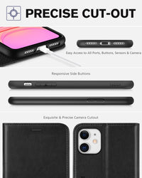 iPhone 11, [RFID Blocking] Card Slots Stand Magnetic Closure, Protective PU Leather [Shockproof TPU Interior Case] Flip Cover Compatible with iPhone 11 (2019 6.1 inch), Black - 7DAY'S