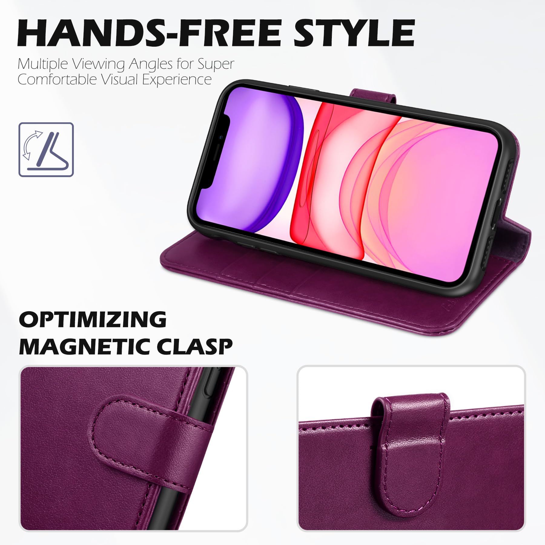 iPhone 11, [RFID Blocking] Card Slots Stand Magnetic Closure, Protective PU Leather [Shockproof TPU Interior Case] Flip Cover Compatible with iPhone 11 (2019 6.1 inch), Black - 7DAY'S
