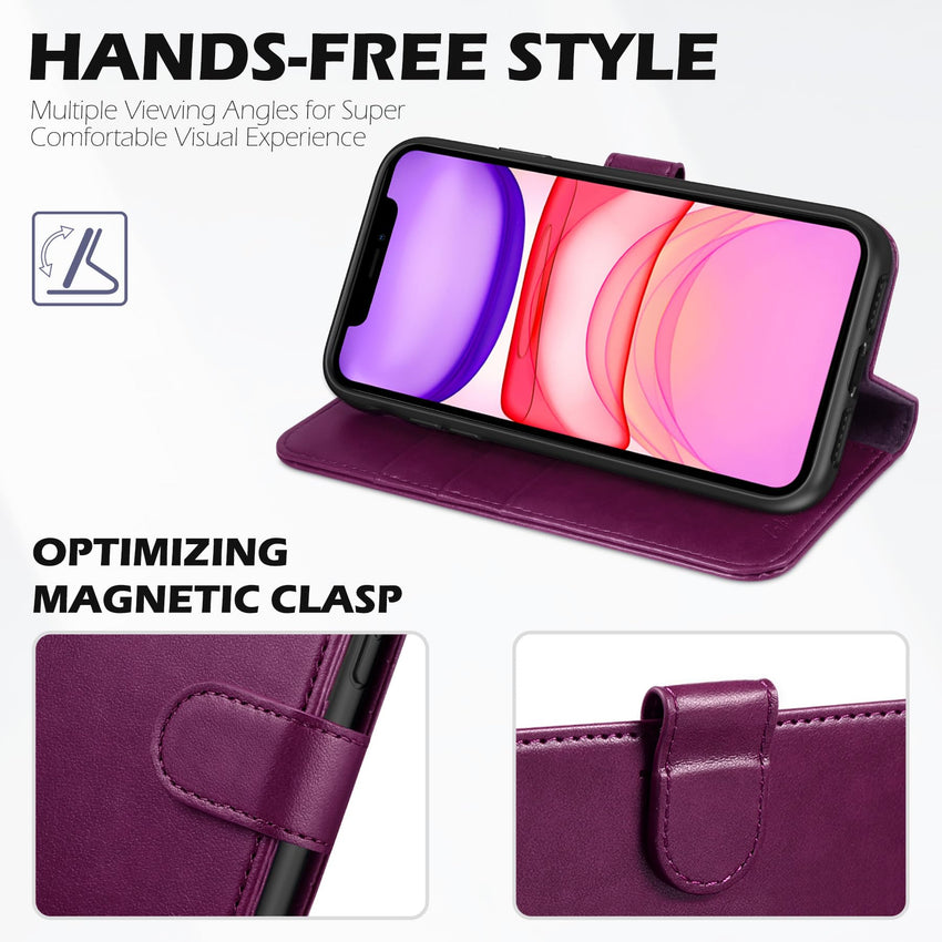 iPhone 11, [RFID Blocking] Card Slots Stand Magnetic Closure, Protective PU Leather [Shockproof TPU Interior Case] Flip Cover Compatible with iPhone 11 (2019 6.1 inch), Black - 7DAY'S