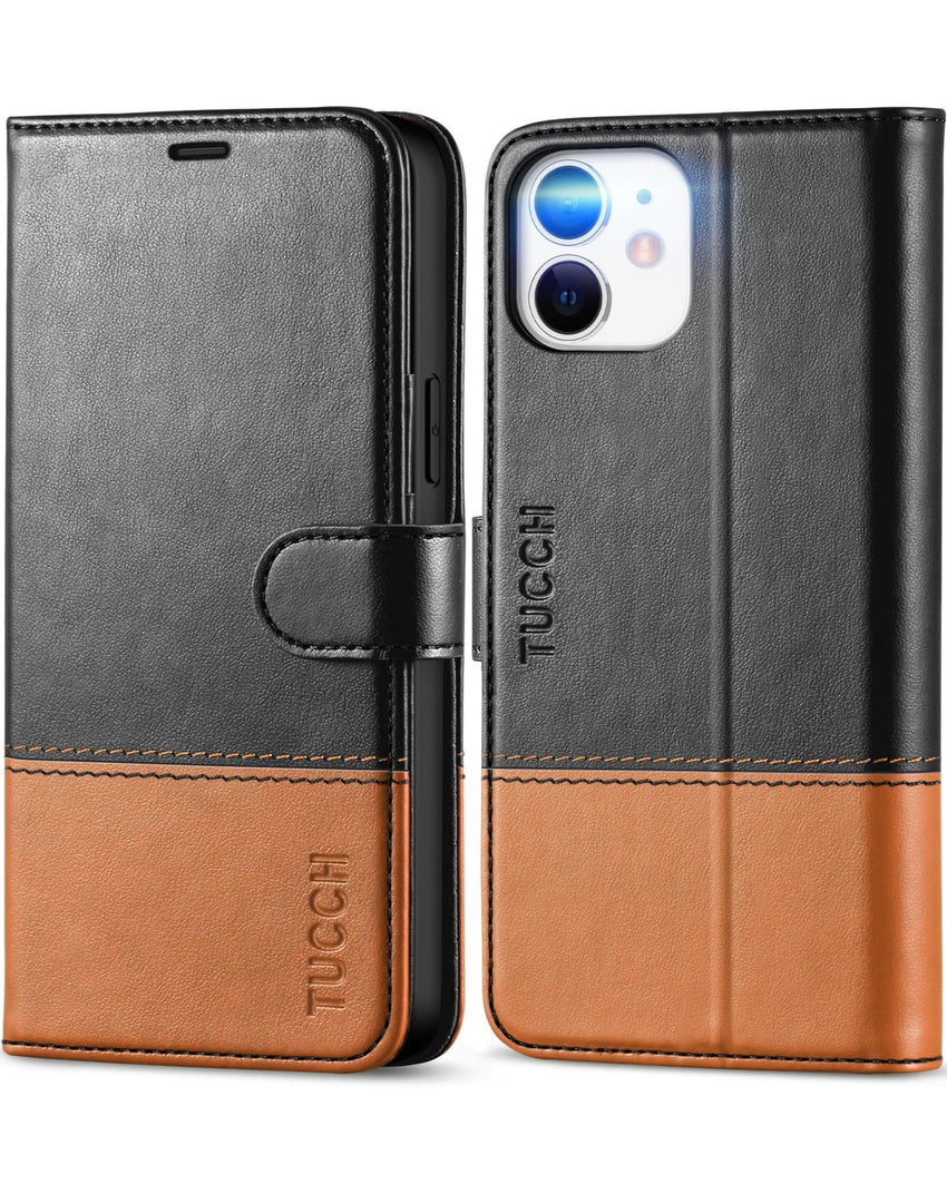 iPhone 12 /iPhone 12 Pro 5G, RFID Blocking Card Slot Stand [Shockproof TPU Interior Case] PU Leather Magnetic Protect Flip Cover Compatible with iPhone 12 Pro/12 6.1 - inch, Black - 7DAY'S