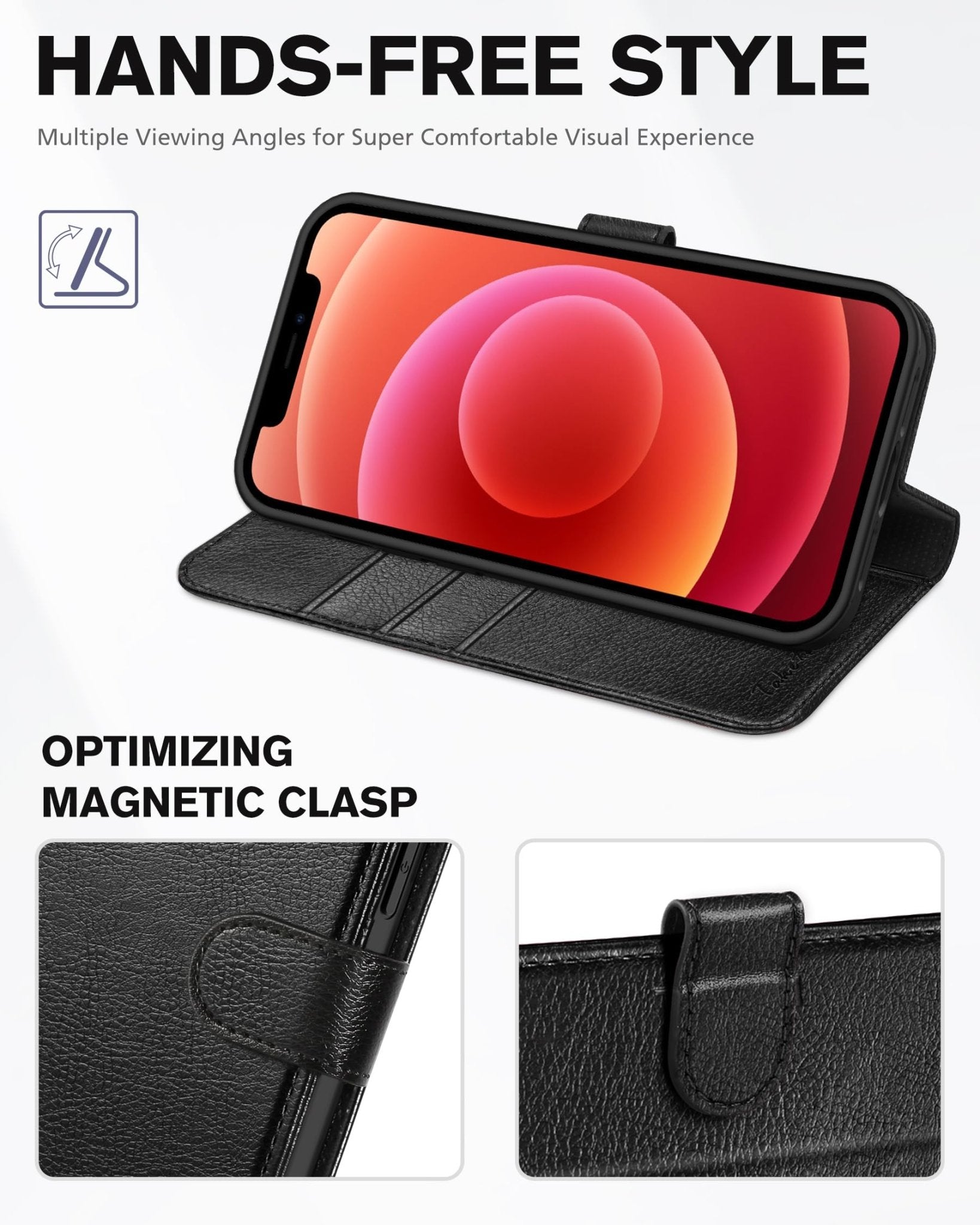 iPhone 12 /iPhone 12 Pro 5G, RFID Blocking Card Slot Stand [Shockproof TPU Interior Case] PU Leather Magnetic Protect Flip Cover Compatible with iPhone 12 Pro/12 6.1 - inch, Black - 7DAY'S