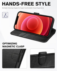 iPhone 12 /iPhone 12 Pro 5G, RFID Blocking Card Slot Stand [Shockproof TPU Interior Case] PU Leather Magnetic Protect Flip Cover Compatible with iPhone 12 Pro/12 6.1 - inch, Black - 7DAY'S