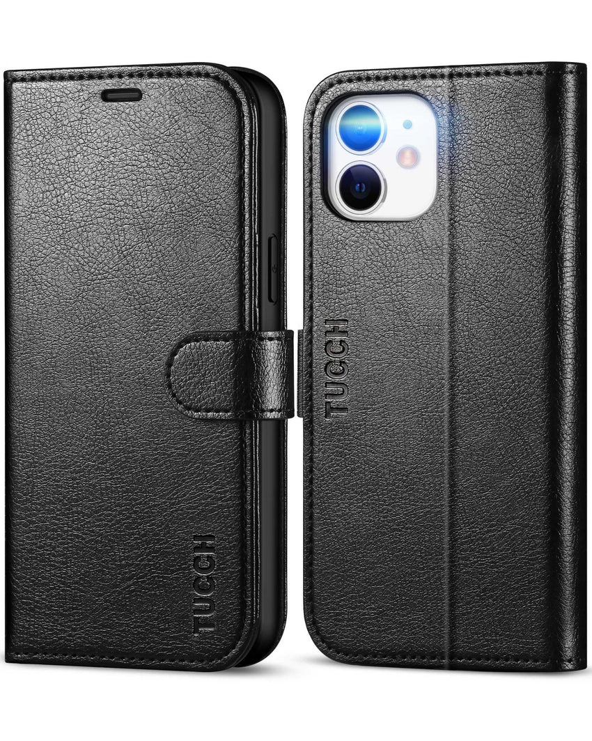 iPhone 12 /iPhone 12 Pro 5G, RFID Blocking Card Slot Stand [Shockproof TPU Interior Case] PU Leather Magnetic Protect Flip Cover Compatible with iPhone 12 Pro/12 6.1 - inch, Black - 7DAY'S