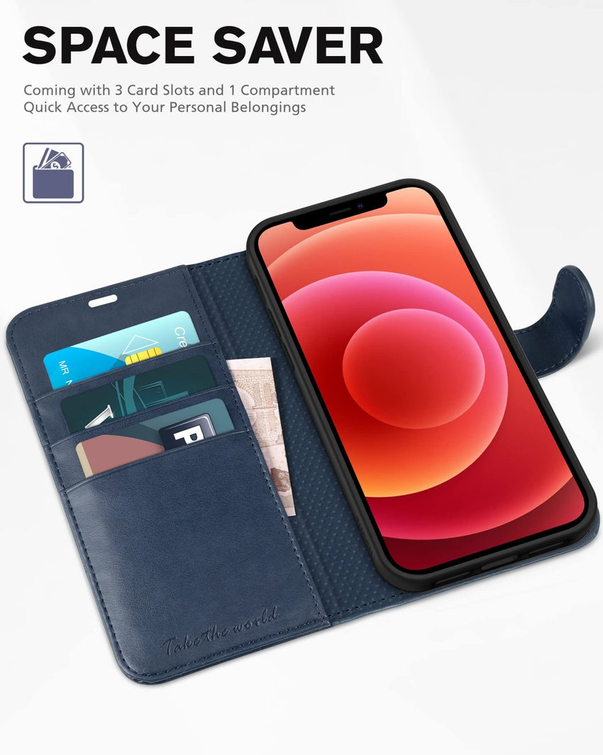 iPhone 12 /iPhone 12 Pro 5G, RFID Blocking Card Slot Stand [Shockproof TPU Interior Case] PU Leather Magnetic Protect Flip Cover Compatible with iPhone 12 Pro/12 6.1 - inch, Black - 7DAY'S