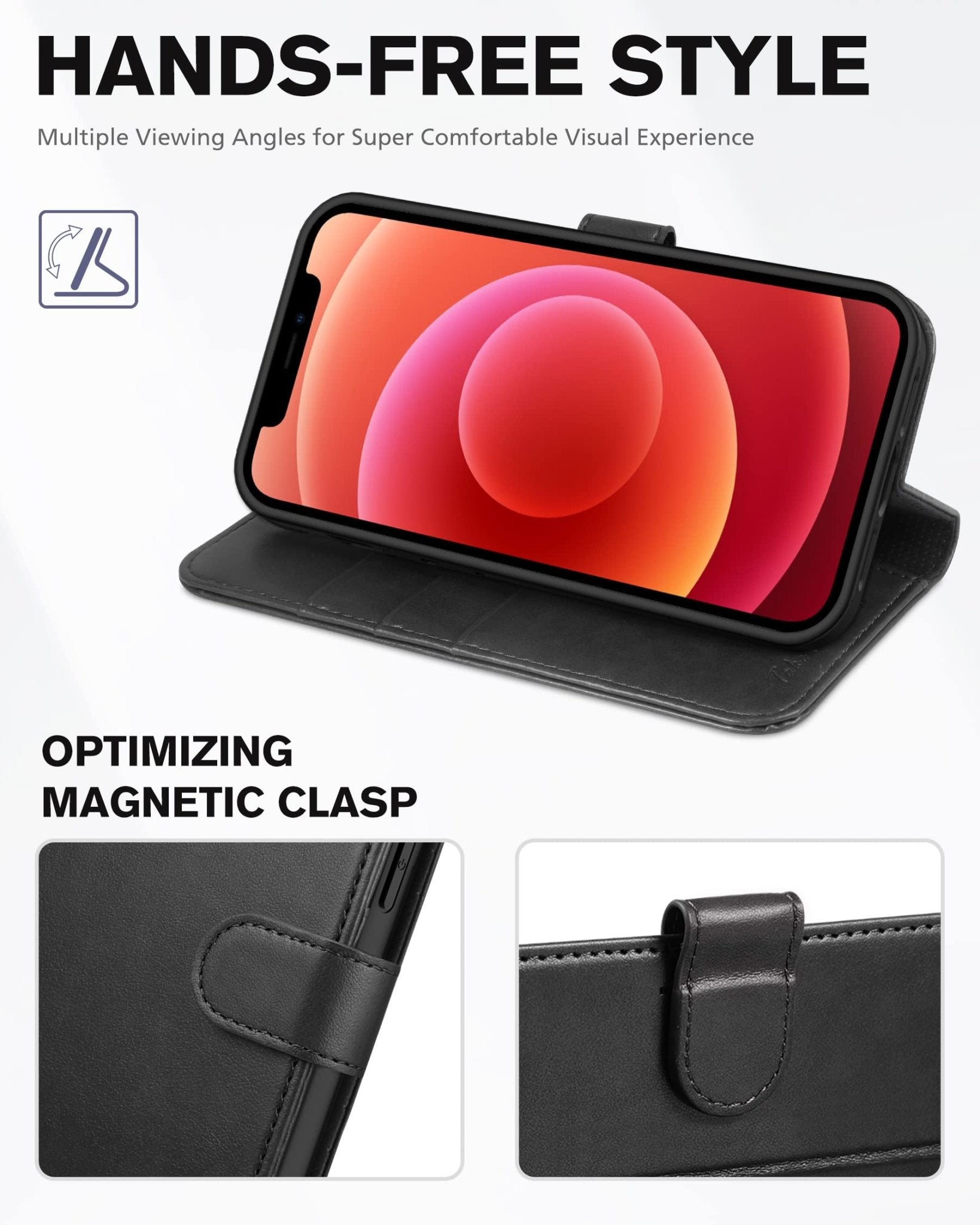 iPhone 12 /iPhone 12 Pro 5G, RFID Blocking Card Slot Stand [Shockproof TPU Interior Case] PU Leather Magnetic Protect Flip Cover Compatible with iPhone 12 Pro/12 6.1 - inch, Black - 7DAY'S