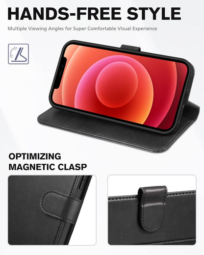 iPhone 12 /iPhone 12 Pro 5G, RFID Blocking Card Slot Stand [Shockproof TPU Interior Case] PU Leather Magnetic Protect Flip Cover Compatible with iPhone 12 Pro/12 6.1 - inch, Black - 7DAY'S