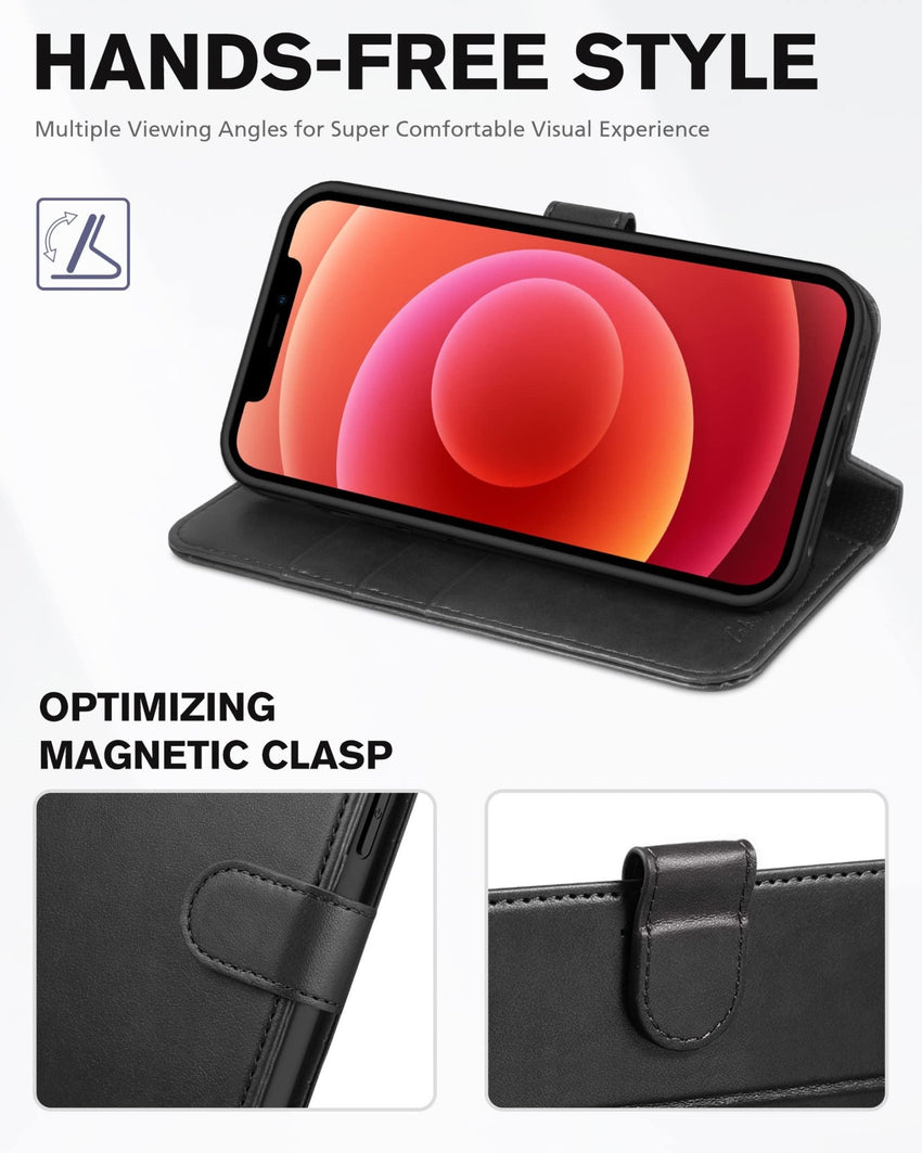iPhone 12 /iPhone 12 Pro 5G, RFID Blocking Card Slot Stand [Shockproof TPU Interior Case] PU Leather Magnetic Protect Flip Cover Compatible with iPhone 12 Pro/12 6.1 - inch, Black - 7DAY'S