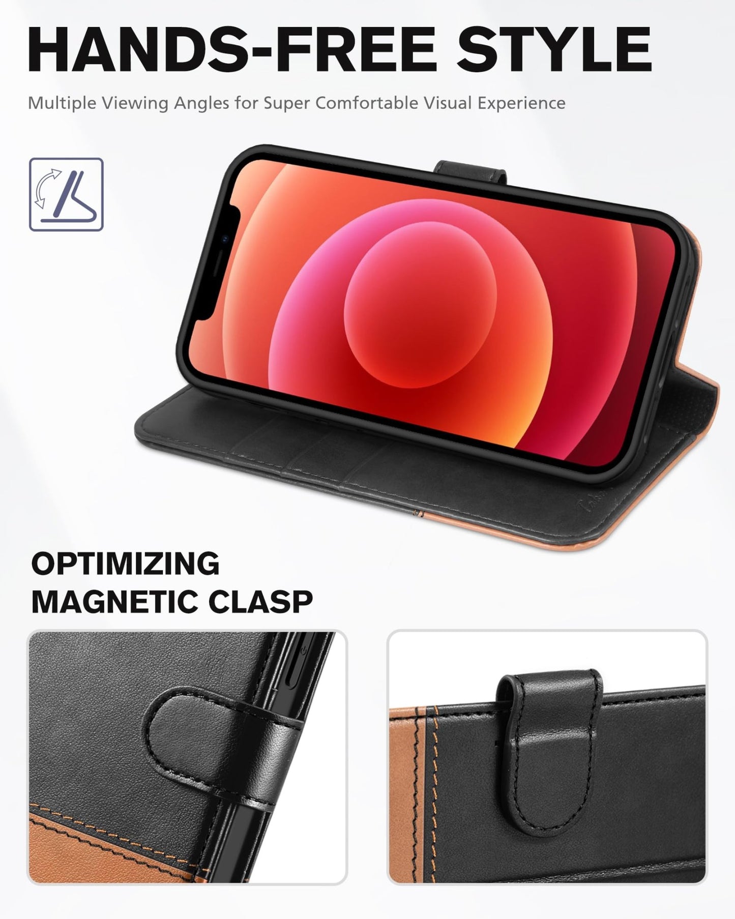 iPhone 12 /iPhone 12 Pro 5G, RFID Blocking Card Slot Stand [Shockproof TPU Interior Case] PU Leather Magnetic Protect Flip Cover Compatible with iPhone 12 Pro/12 6.1 - inch, Black - 7DAY'S