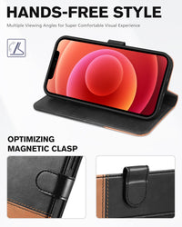 iPhone 12 /iPhone 12 Pro 5G, RFID Blocking Card Slot Stand [Shockproof TPU Interior Case] PU Leather Magnetic Protect Flip Cover Compatible with iPhone 12 Pro/12 6.1 - inch, Black - 7DAY'S