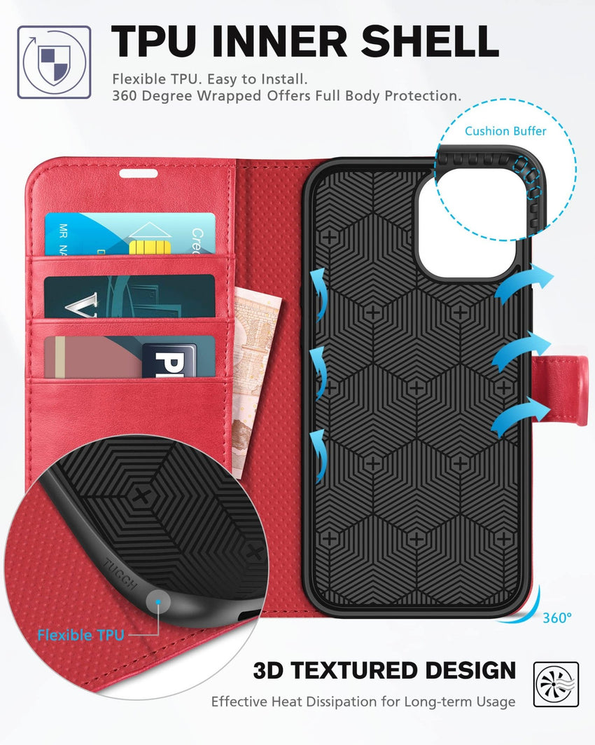 iPhone 12 /iPhone 12 Pro 5G, RFID Blocking Card Slot Stand [Shockproof TPU Interior Case] PU Leather Magnetic Protect Flip Cover Compatible with iPhone 12 Pro/12 6.1 - inch, Black - 7DAY'S