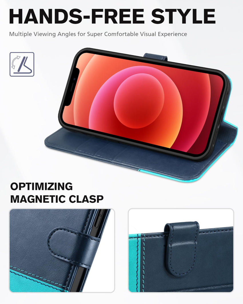 iPhone 12 /iPhone 12 Pro 5G, RFID Blocking Card Slot Stand [Shockproof TPU Interior Case] PU Leather Magnetic Protect Flip Cover Compatible with iPhone 12 Pro/12 6.1 - inch, Black - 7DAY'S