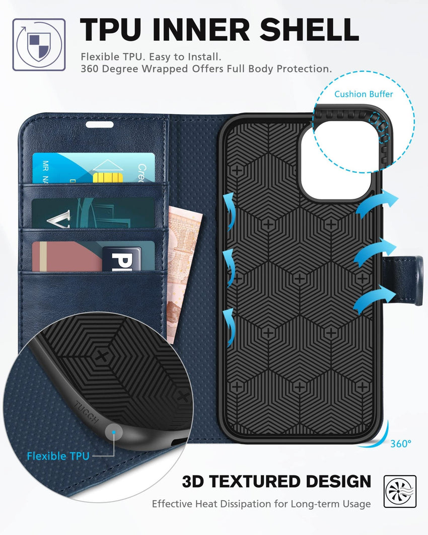 iPhone 12 /iPhone 12 Pro 5G, RFID Blocking Card Slot Stand [Shockproof TPU Interior Case] PU Leather Magnetic Protect Flip Cover Compatible with iPhone 12 Pro/12 6.1 - inch, Black - 7DAY'S