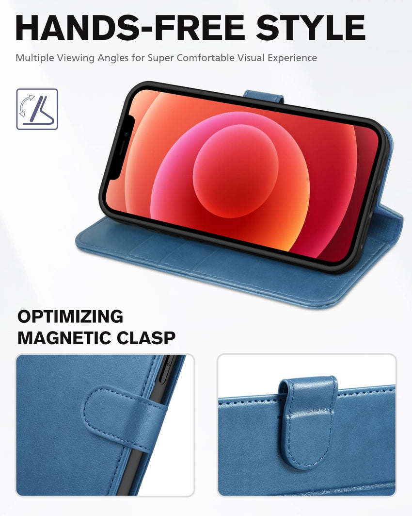 iPhone 12 /iPhone 12 Pro 5G, RFID Blocking Card Slot Stand [Shockproof TPU Interior Case] PU Leather Magnetic Protect Flip Cover Compatible with iPhone 12 Pro/12 6.1 - inch, Black - 7DAY'S