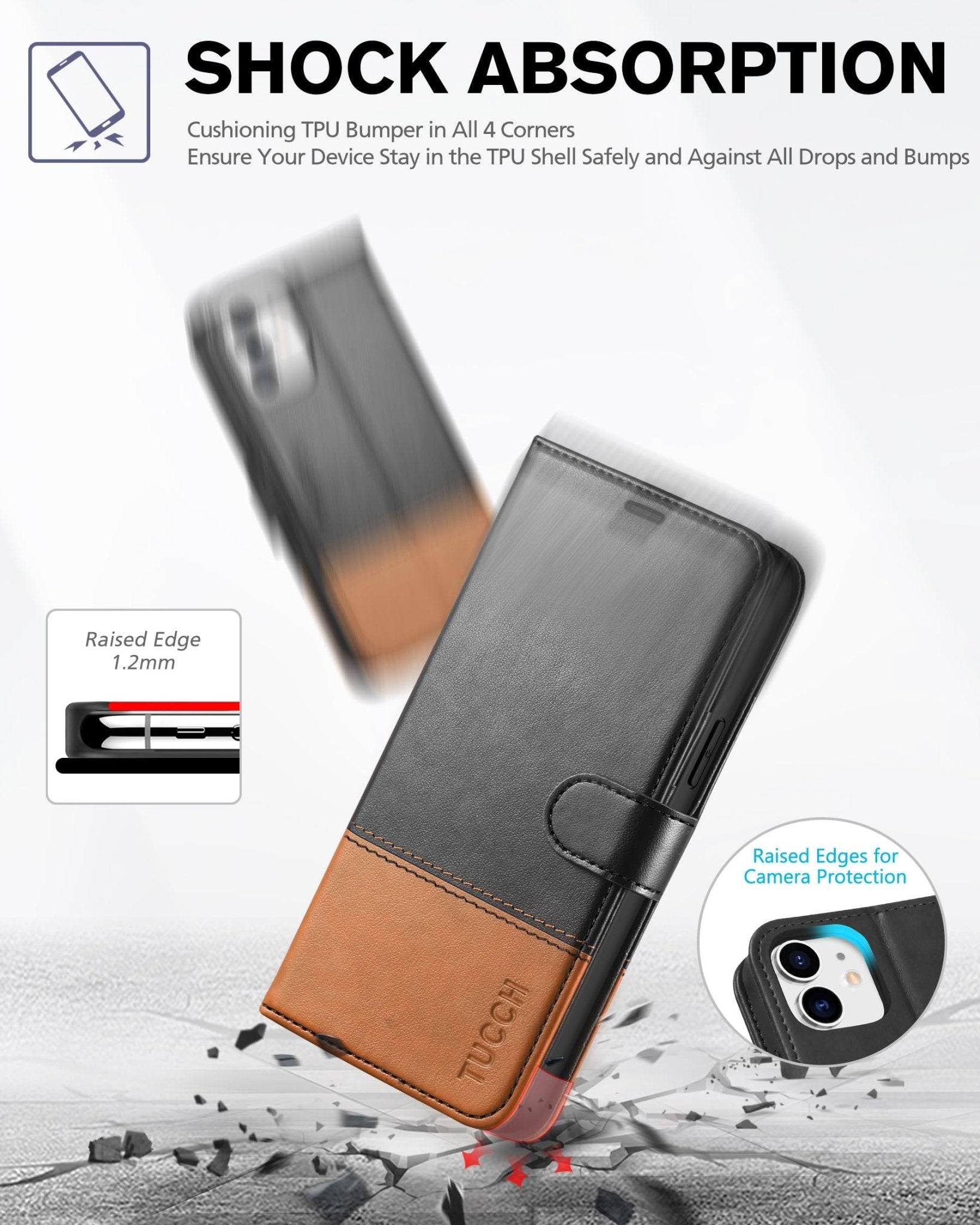 iPhone 12 /iPhone 12 Pro 5G, RFID Blocking Card Slot Stand [Shockproof TPU Interior Case] PU Leather Magnetic Protect Flip Cover Compatible with iPhone 12 Pro/12 6.1 - inch, Black - 7DAY'S