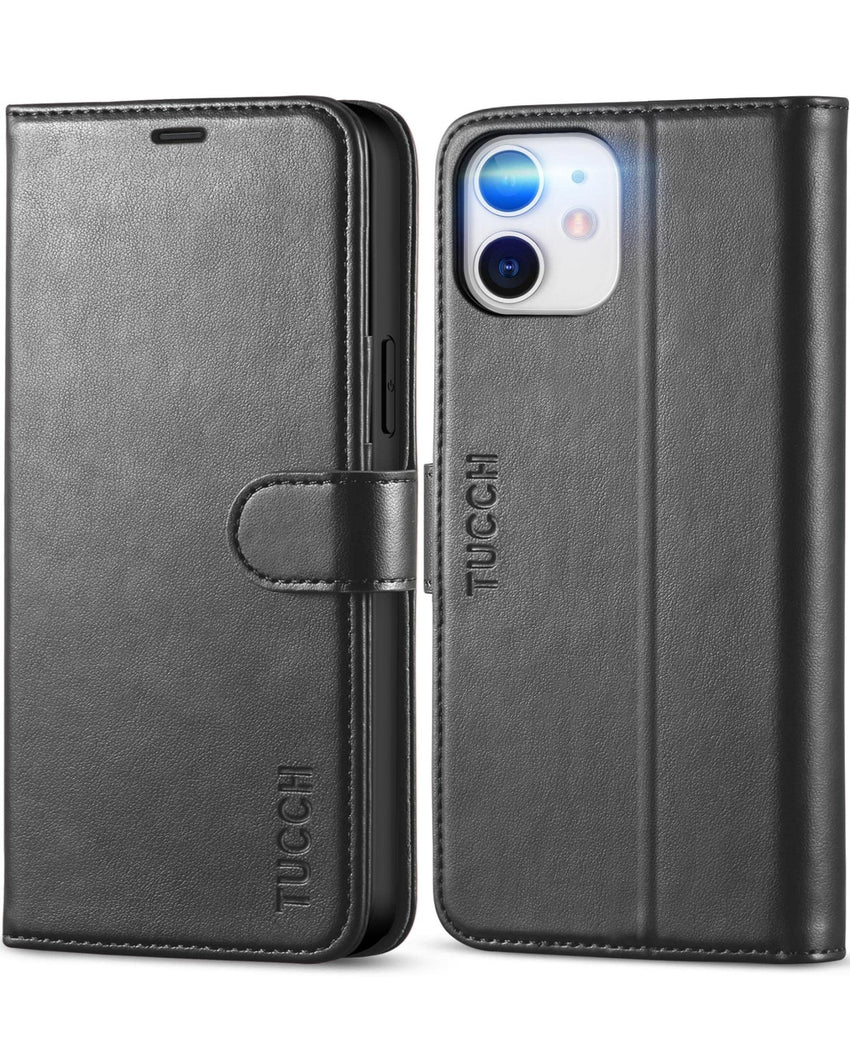 iPhone 12 /iPhone 12 Pro 5G, RFID Blocking Card Slot Stand [Shockproof TPU Interior Case] PU Leather Magnetic Protect Flip Cover Compatible with iPhone 12 Pro/12 6.1 - inch, Black - 7DAY'S
