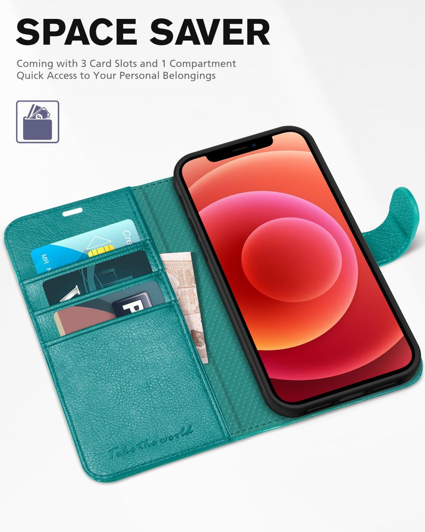 iPhone 12 /iPhone 12 Pro 5G, RFID Blocking Card Slot Stand [Shockproof TPU Interior Case] PU Leather Magnetic Protect Flip Cover Compatible with iPhone 12 Pro/12 6.1 - inch, Black - 7DAY'S