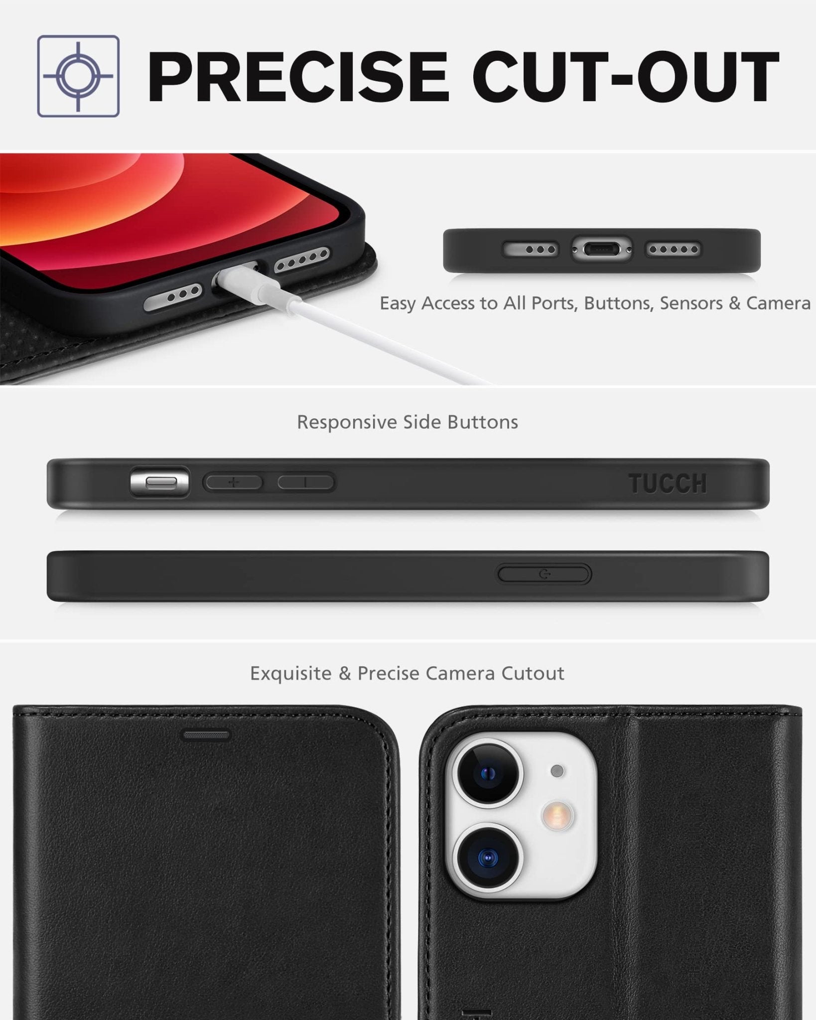 iPhone 12 /iPhone 12 Pro 5G, RFID Blocking Card Slot Stand [Shockproof TPU Interior Case] PU Leather Magnetic Protect Flip Cover Compatible with iPhone 12 Pro/12 6.1 - inch, Black - 7DAY'S