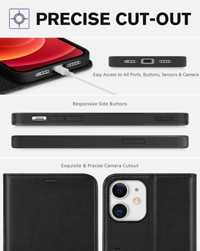 iPhone 12 /iPhone 12 Pro 5G, RFID Blocking Card Slot Stand [Shockproof TPU Interior Case] PU Leather Magnetic Protect Flip Cover Compatible with iPhone 12 Pro/12 6.1 - inch, Black - 7DAY'S